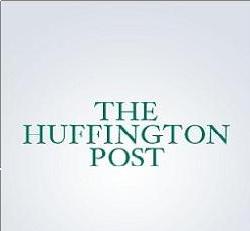 The huffington post logo on a white background.