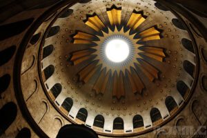 The dome of the church of the holy sepulchre in jerusalem.