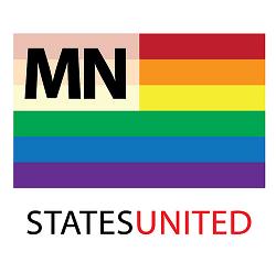 A rainbow flag with the word mn on it.