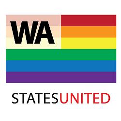 A rainbow flag with the words united states of america.