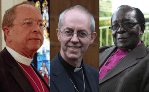 A collage of three priests, one with glasses and one with glasses.