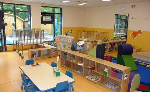 A children's playroom with a lot of toys.