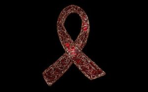A red ribbon on a black background.