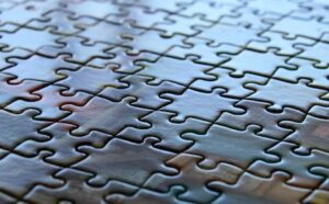 A close up image of a jigsaw puzzle.