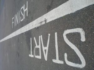 A road with the word finish written on it.