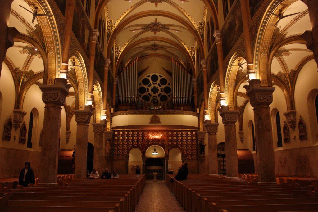 Pews in a church.