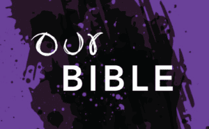 Our bible on a purple background.