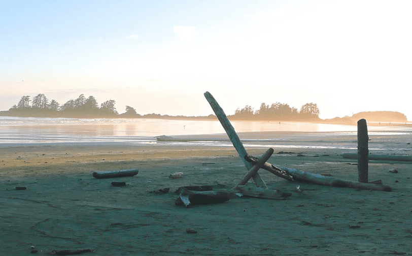 A group of people on a beach near a body of water.