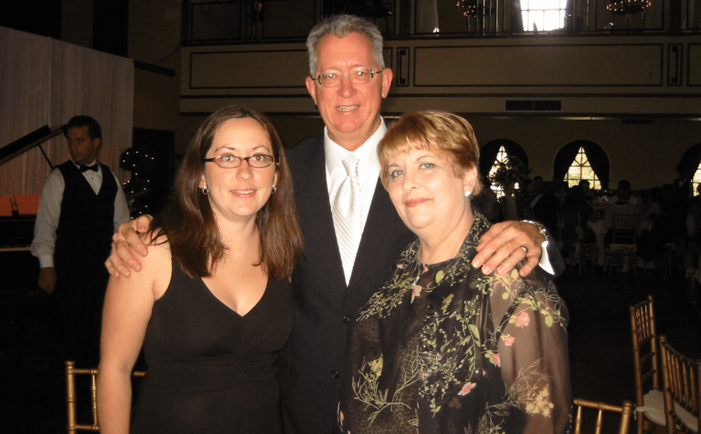 A woman wearing a black dress.