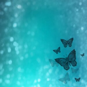 A blue background with butterflies flying in the air.