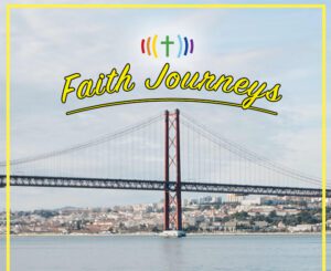 Faith journeys logo with a bridge and the words faith journeys.