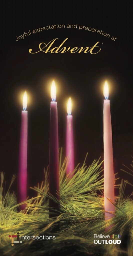 A poster with three candles and the words'joyful remembrance and presentations at advent.