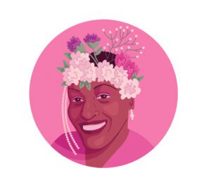 An illustration of a woman wearing a flower crown.