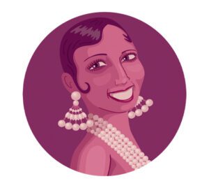 A cartoon of a woman wearing pearls.