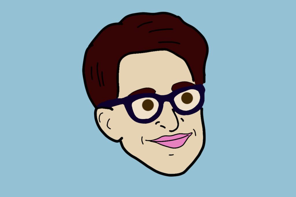 A cartoon image of a man with glasses.