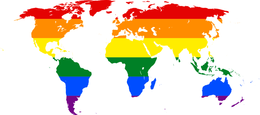 Lgbt flag world map, PNG image.