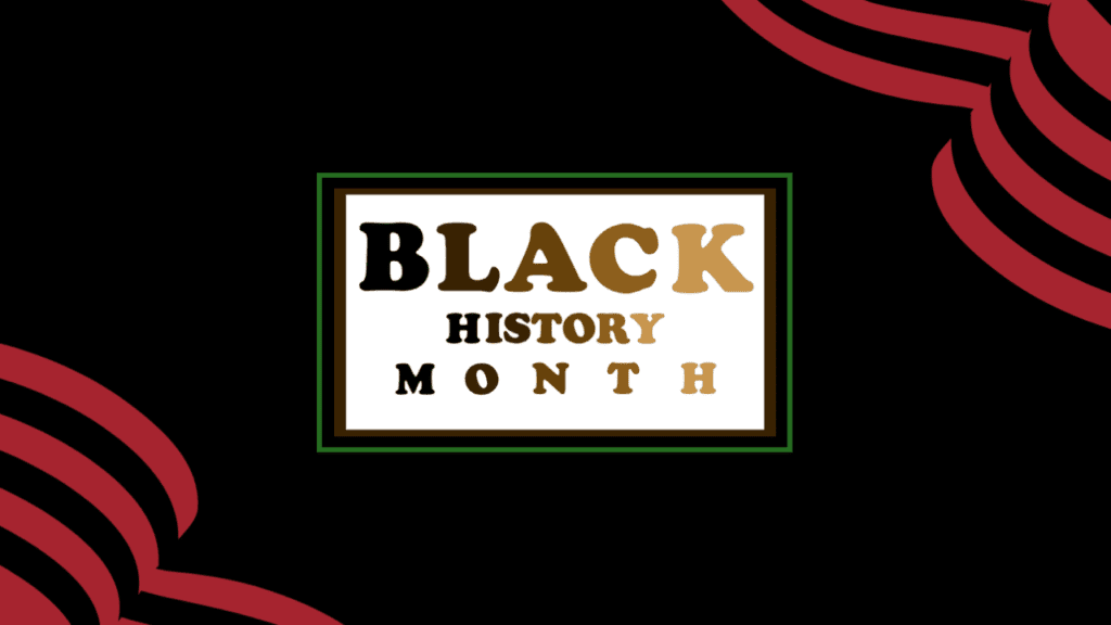 A black history month logo on a red background.
