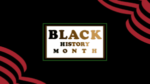 A black history month logo on a red background.